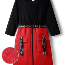 Hola Bonita Knit Three Fourth Sleeves Solid Color Dress with Belt & Pocket - Red & Black-picture-28