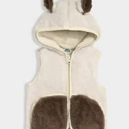Mi Arcus Knit Sleeveless Fur & Ear Applique Detailed Winter Hooded Jacket - Cream & Brown-picture-16
