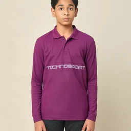 Technosport Knit Full Sleeves Brand Name Printed Breathable & Quick Dry Sports Polo Tee - Purple-picture-12