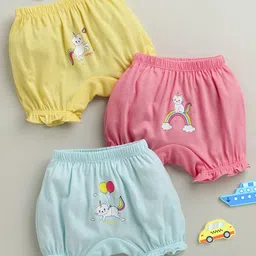 BUMZEE Cotton Knit Pack Of 3 Cat Printed Bloomers - Yellow & Pink-picture-20