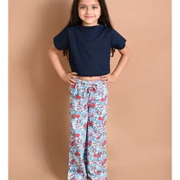 Lilpicks Couture Pack Of 2 Solid & Seamless Floral Printed Flared Pyjamas - Blue & Red image 3