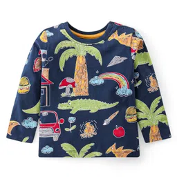 Babyhug Cotton Knit Full Sleeves Night Suit With Animals Print - Navy image 2