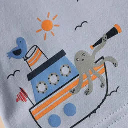 Mini Taurus Knitted Half Sleeves Romper with Nautical Print - Light Blue image 3