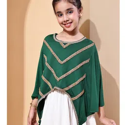 BaawRi Viscose Knit Three Fourth Kaftan Sleeves Lace Detailed Cape Style Top With Inner - Green image 4
