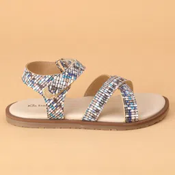 Babyoye Marble Print Sandals with Velcro Closure - Beige Blue image 4
