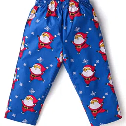 Babyhug Cotton Woven Full Sleeves Front Open Night Suit with Santa Print - Blue image 4