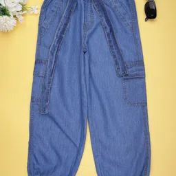 V-Mart Girls Denim Regular Fit Mid-Rise Light Fade Cargo Jeans-image-86