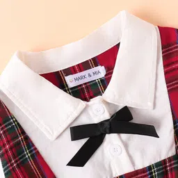 Mark & Mia Full Sleeves Checkered Winter Frock with Belt - Red image 5