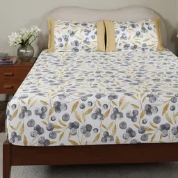 MASPAR White & Yellow Floral Printed Cotton 200 TC Single Bedsheet Set 1.52 x 2.24 m image 2
