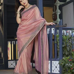 Lookmark Embellished Beads and Stones Tissue Saree image 5