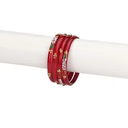 Somil Elegant Combo Glass Bangle Set | Handmade Traditional Chudi For Women | Perfect For Daily & Occasion Use, Combo of 2 Set, Red, Black image 2