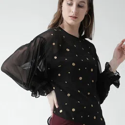 KASSUALLY Women Polka Dot Print Georgette Top image 3