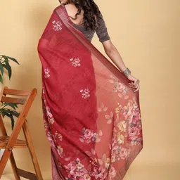 AWRIYA Floral Zari Linen Blend Saree image 3