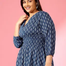 Krunal Raiyani Printed Puff Sleeve Fit & Flare Midi Dress-picture-17