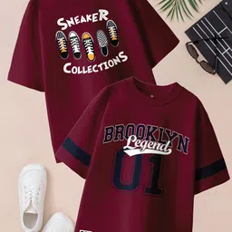 BAESD Boys Pack Of 2 Printed Drop-Shoulder Sleeves Oversized Pure Cotton T-shirts-picture-23