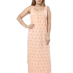 NIGHTY KING Printed Cotton sleeveless Front pleats Maxi Nightdress-image-25