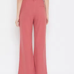 Zastraa Women Peach-Coloured Regular Fit Solid Bootcut Trousers image 2