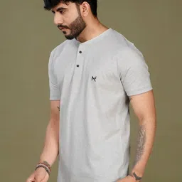 INKMAN Men Brand Logo Henley Neck Bio Finish T-shirt image 3