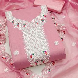 MANVAA Pink Unstitched Heavy Thread Embroidered Chanderi Cotton Dress Material-picture-4