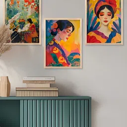 Kotart Orange & Blue 3 Pieces Wooden Traditional Wall Arts-image-98