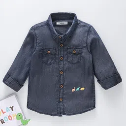Babyoye 100% Cotton Full Sleeves Embroidered Denim Shirt - Blue image 1