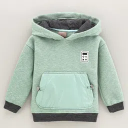 Little Kangaroos Full Sleeves Hooded Sweatshirt Solid - Green image 1