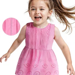Babyhug Cotton Woven Sleeveless Schiffli Top - Pink-picture-12