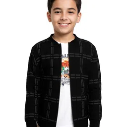 CAVIO Cotton Knit Full Sleeves Checked Light Winter Jacket With Tee Set - Black-picture-23