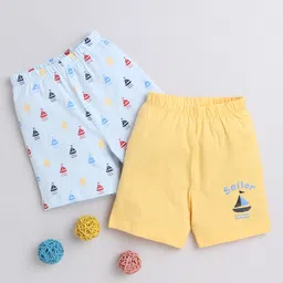 BUMZEE Pack Of 2 Ship Printed Cotton Shorts - Sky Blue & Yellow-picture-26