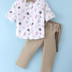 Mark & Mia Full Sleeves Palm Tree Print Party Shirt & Trouser Set with Bow & Suspender -  Multicolor-picture-27