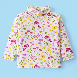 Babyhug Cotton Knit Full Sleeves Turtle Neck T-Shirt with Floral Print - White-picture-10