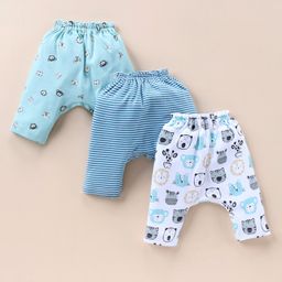 Simply Single Jersey Knit Full Length Diaper Leggings With Stripes & Animals Print Pack Of 3 - Multicolor-picture-44