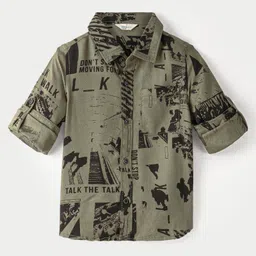 INFINITY Twill Cotton Full Sleeves Abstract Printed Shirt - Olive-image-13
