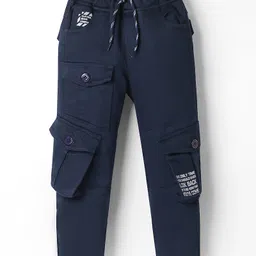 Olio Kids Cotton Woven Full Length Trousers with Text Print - Navy Blue-picture-22