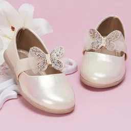 Neska Moda Rhinestones Embellished Butterfly Applique Detailed With Velcro Closure Mary Jane Ballerinas - Beige-picture-14