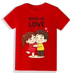 KAVEE Pure Cotton Knit Raksha Bandhan Theme Half Sleeves Bond Of Love Text Printed Biowashed Tee - Red-picture-10