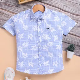 blushh berry Cotton Blend Woven Half Sleeves Leaves Printed Shirt - Blue-picture-16