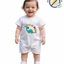 COCOON ORGANICS 100% Cotton Knit Baby Dinosaur Printed Anti Microbial Romper - White-picture-23