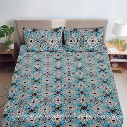 DREAM WEAVERZ Grey Geometric 330 TC King Bedsheet with 2 Pillow Covers-picture-36