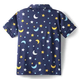 Babyhug Cotton Knit Half Sleeves Co-ords Front Open Night Suit With Star Print - Navy Blue image 3