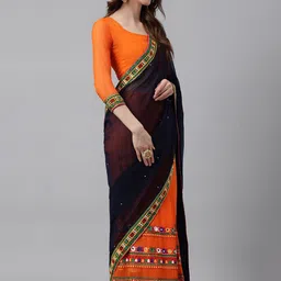 DIVASTRI Embroidery Pure Georgette Half and Half Saree image 3