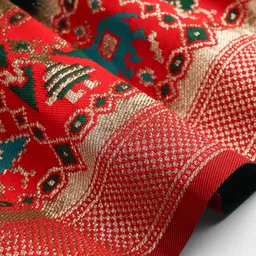 Bhartiya Paridhan Silk Woven Cap Sleeves Pleated Ethnic Dress with Bow Applique - Green image 5