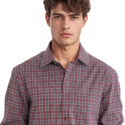 RARE RABBIT Men Comfort FitSpread Collar Tartan Checked Cotton Formal Shirt image 5