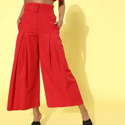 STREET 9 Women Red Solid Culotte Trousers-image-90