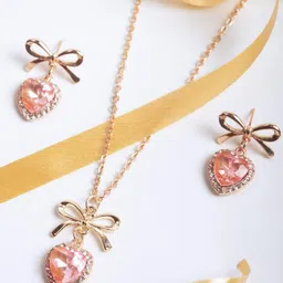 House of Nimriti Rose Gold Necklace & Earring Jewellery Set-picture-11