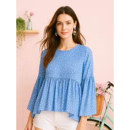 HERE&NOW Polka Dot Print Flared Sleeve Georgette Top-picture-16