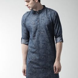 Style Quotient Men Blue Printed Denim Straight Kurta-picture-22