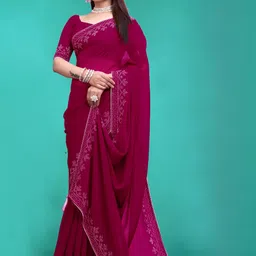 MEAVEN FEB Pure Embellished Border Saree Saree With Blouse Piece image 3