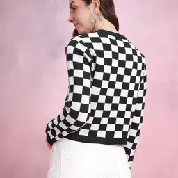 DressBerry Checked Self Design Pullover with Applique Detail image 3