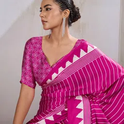 sareyavella Striped Printed Pure Crepe Leheriya Saree with Unstitched Blouse-picture-13